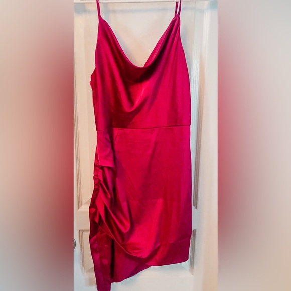 LULUS Magenta Satin bodycon Dress - Picture 3 of 3